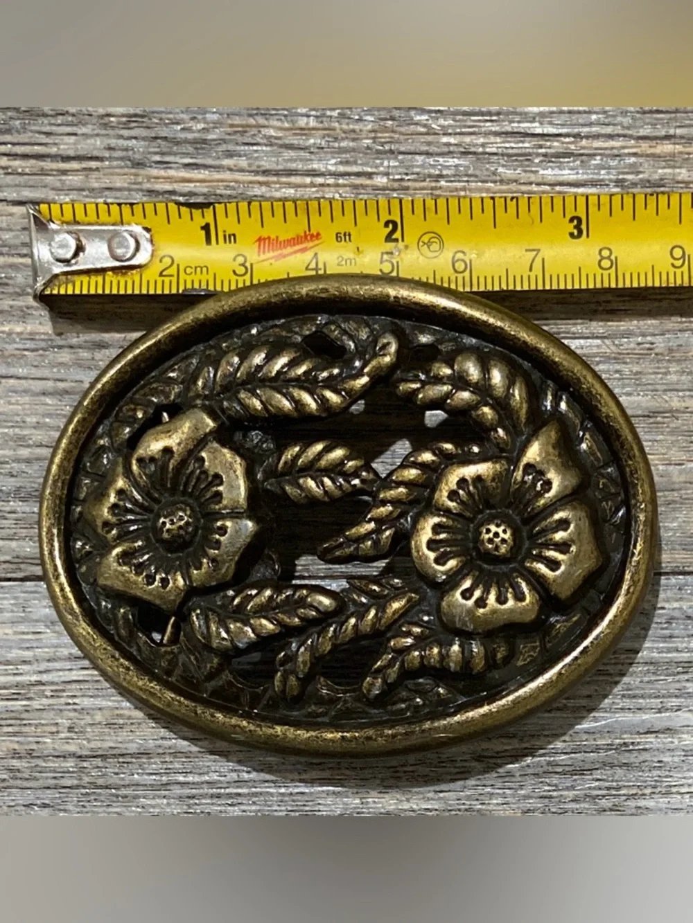 Brass Floral Oval Belt Buckle Gold Tone Rodeo Southwestern Coastal Cowboy - Picture 6 of 7